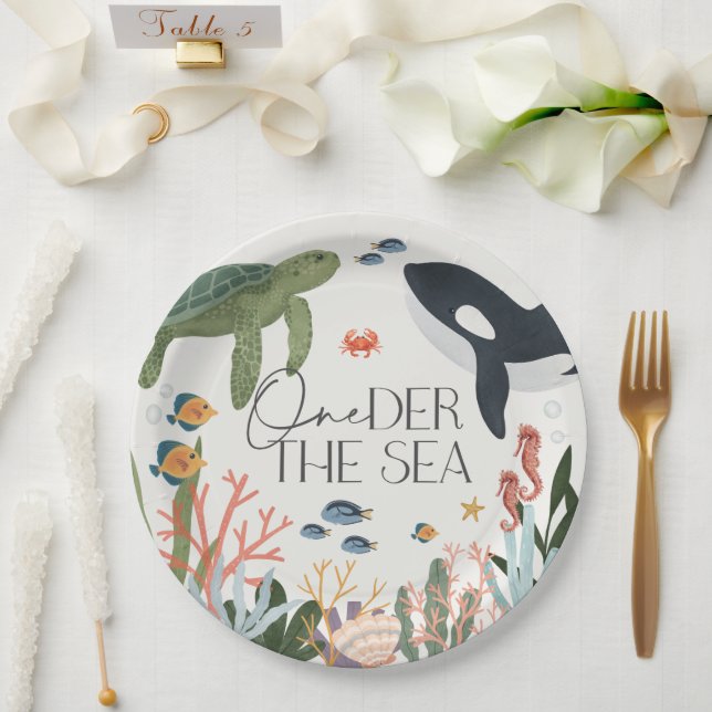 Plato De Papel Oneder The Sea First Birday Table Decor (Boda)