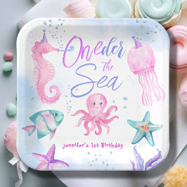 Plato De Papel ONEder The Sea Mermaid 1er cumpleaños Océano Cuto
