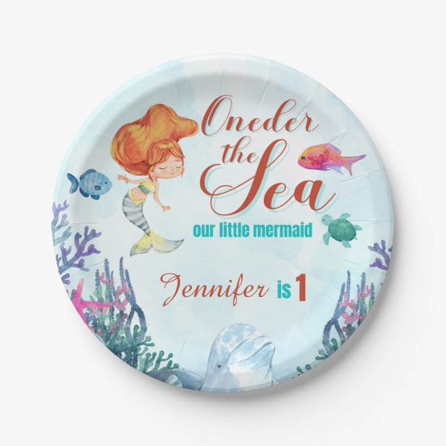 Plato De Papel Oneder the Sea Naranja Mermaid Primer Chica de Cum (Anverso)