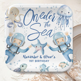 Plato De Papel ONEder The Sea Twin Boys 1st Birthday Ocean