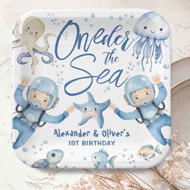 Plato De Papel ONEder The Sea Twin Boys 1st Birthday Ocean (Subido por el creador)