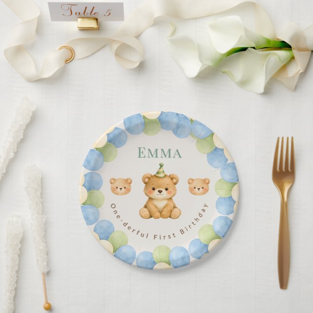 Plato De Papel Onederful Bear First Birthday Paper Plates (Boda)