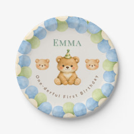 Plato De Papel Onederful Bear First Birthday Paper Plates