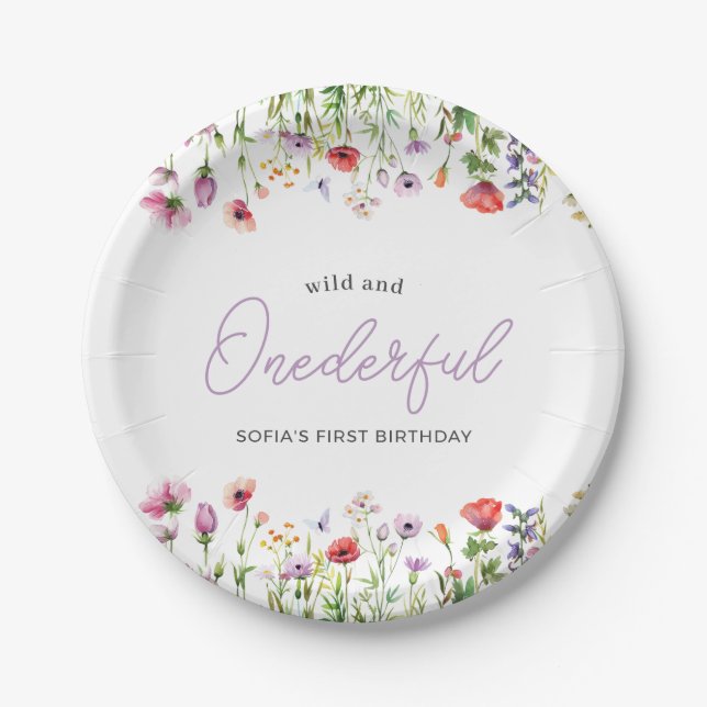 Plato De Papel Onederful Wildflower First Birthday Paper Plate (Anverso)