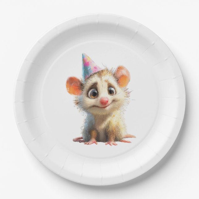 Plato De Papel Opossum Birthday Plate • Cute Woodland Party Papie (Anverso)