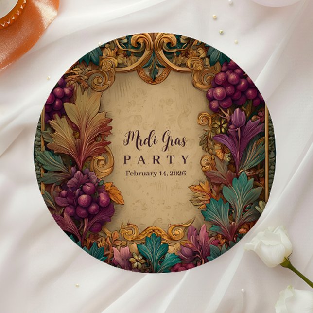 Plato De Papel Opulent Grape Leaf Mardi Gras Masquerade (Subido por el creador)