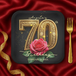 Plato De Papel Opulenta Rosa Ornate Filigree Gold 70th Birthday