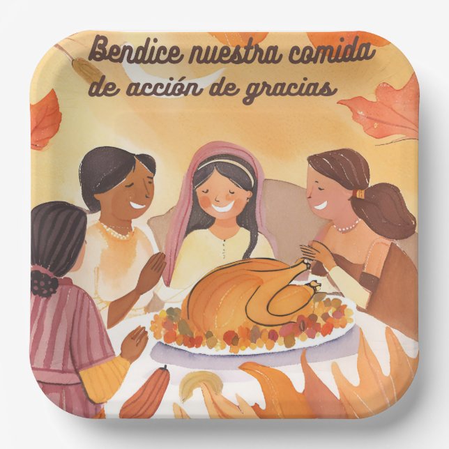 Plato De Papel oración de acción de gracias española (Anverso)