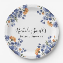 Plato De Papel Orange and Cobalt Blue Floral Bridal Shower