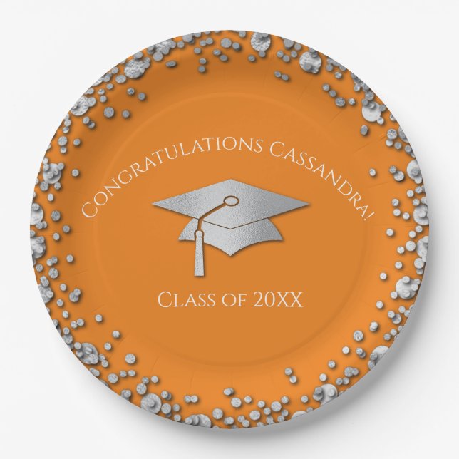Plato De Papel Orange and Silver Graduation (Anverso)