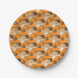 PLATO DE PAPEL ORANGE BLACK GRAY HAPPY HALLOWEEN PUMPKINS
