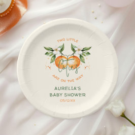 Plato De Papel Orange Citrus Two Little Cuties Twin Baby Shower
