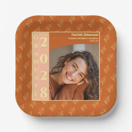 Plato De Papel Orange Modern Photo Graduation Party