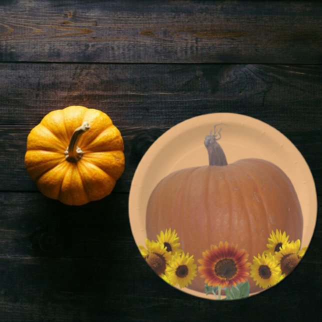 Plato De Papel Orange Pumpkin and Sunflowers Thanksgiving   (Subido por el creador)