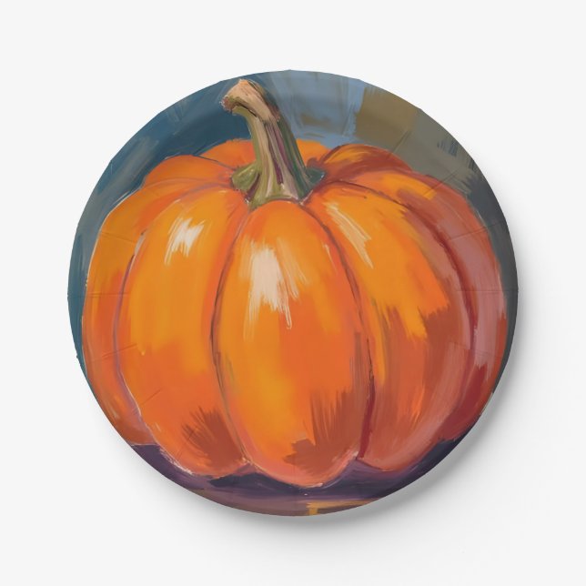 Plato De Papel Orange Pumpkin Halloween Thanksgiving Watercolor (Anverso)