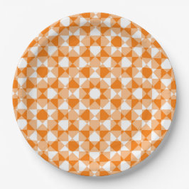 Plato De Papel Orange White Checker Diamond Plaid Pattern
