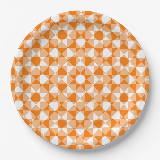Plato De Papel Orange White Checker Diamond Plaid Pattern (Anverso)