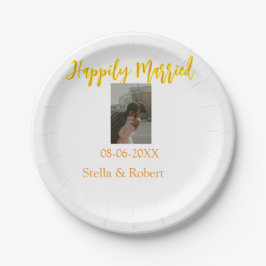Plato De Papel Orange yellow retro photo happily married couple