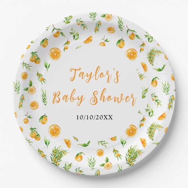 Plato De Papel Oranges Citrus Baby Shower (Anverso)