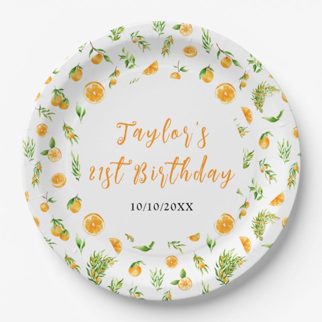 Plato De Papel Oranges Citrus Birthday Party (Anverso)