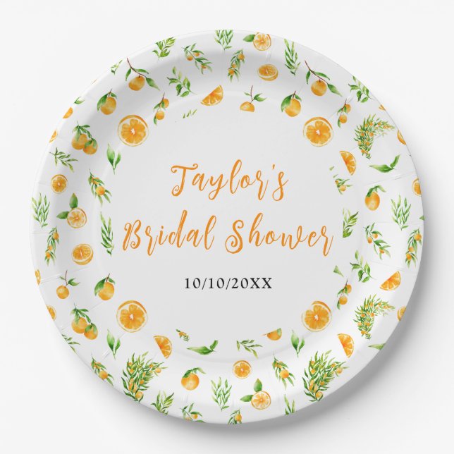 Plato De Papel Oranges Citrus Bridal Shower (Anverso)