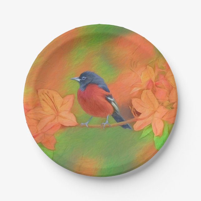 Plato De Papel Orchard Oriole Songbird Pintura original de aves (Anverso)