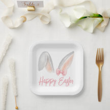 Orejas de conejo de Pascua con lazo rosa de acuare