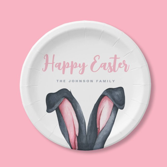 Plato De Papel Orejas de conejo lindas Feliz Pascua (Cute Bunny Ears Happy Easter Paper Plates)