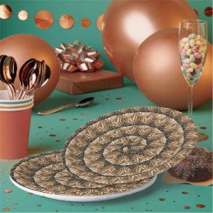 Plato De Papel Orejas De Trigo En Un Patrón De Trigo Espiral,