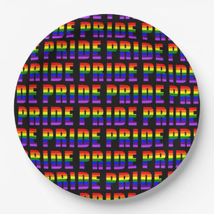 Plato De Papel Orgullo arcoiris Texto arte sobre color negro Pers