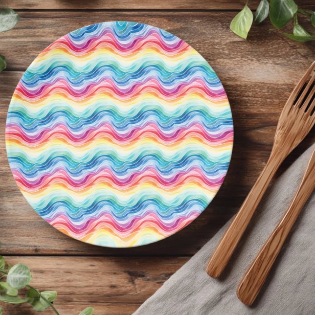 Plato De Papel Orgullo Ondas Arcoíris Rayas Patrón Verano (Subido por el creador)