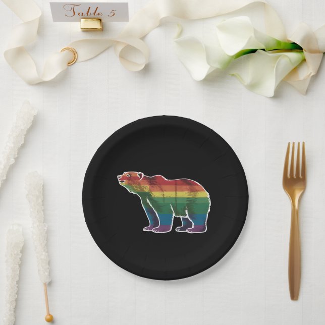 Plato De Papel Orgullo retro polar arcoiris lesbiana LGBT Orgullo (Boda)