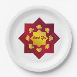 Plato de Papel Ornamental Rojo Dorado Elegante