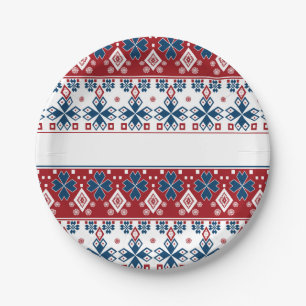 Plato De Papel Ornamento azul rojo