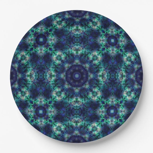 Plato De Papel Ornamento azul verde (Anverso)