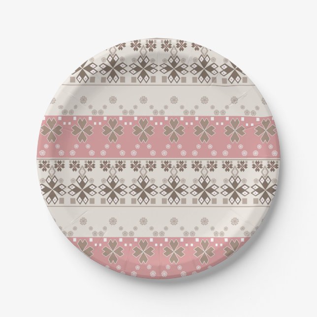 Plato De Papel Ornamento beige rosa (Anverso)