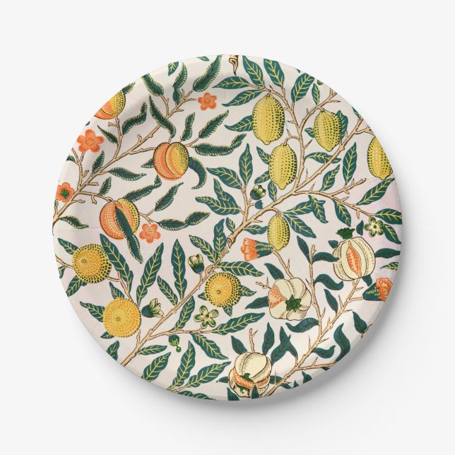 Plato De Papel Ornamento blanco granado William Morris Fruit (Anverso)