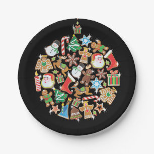 Plato De Papel Ornamento colorido de la galleta del navidad