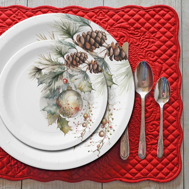 Plato De Papel Ornamento de las pineconas de la festividad de los (Beautifully designed paper products for your December wedding or holiday party.    )