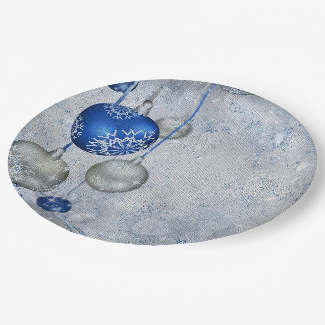 Plato De Papel Ornamentos azul plateado (Angular)