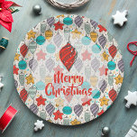 Plato De Papel Ornamentos de árbol de navidad de vacaciones vinta<br><div class="desc">Los adornos vintage de árboles de Navidad y Feliz Navidad (o cualquier saludo que elija) en placas de papel de 2 tamaños - 7" y 9" complementan sus vacaciones o fiestas de Navidades. servilletas,  bolsos de regalo,  invitaciones,  pegatinas,  tarjetas de fotos y más en nuestra tienda.</div>