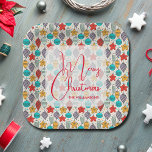 Plato De Papel Ornamentos de árbol de navidad de vacaciones vinta<br><div class="desc">Vintage árbol de Navidad adornos grandes placas de papel cuadrado complementan tus vacaciones o Navidades fiesta. Feliz Navidad y tu nombre en las letras de moda personaliza este diseño. COINCIDIENDO con los artículos de nuestra tienda.</div>