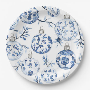 Plato De Papel Ornamentos de Navidad Blue White de moda