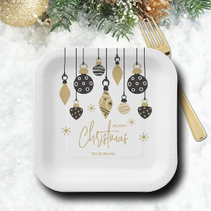 Plato De Papel Ornamentos de Navidad de moda Negro y Oro