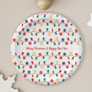Plato De Papel Ornamentos de Navidad retro con guirnaldas rojas