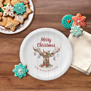 Plato De Papel Ornamentos de renos de Navidades rusos   Madera