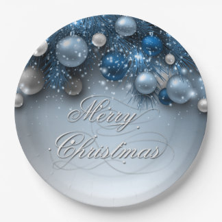 Plato De Papel Ornamentos de vacaciones para navidades - Blues