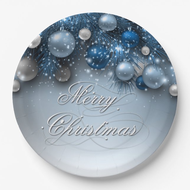 Plato De Papel Ornamentos de vacaciones para navidades - Blues (Anverso)