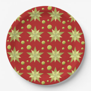 Plato De Papel Ornamentos dorados navidades de fondo rojo