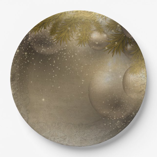 Plato De Papel Ornamentos dorados plateados (Anverso)
